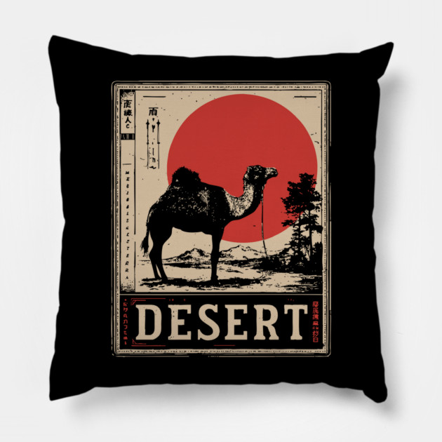 Camel in Desert Japanese Poster Pillow by TuncGK