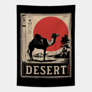 Camel in Desert Japanese Poster Tapestry