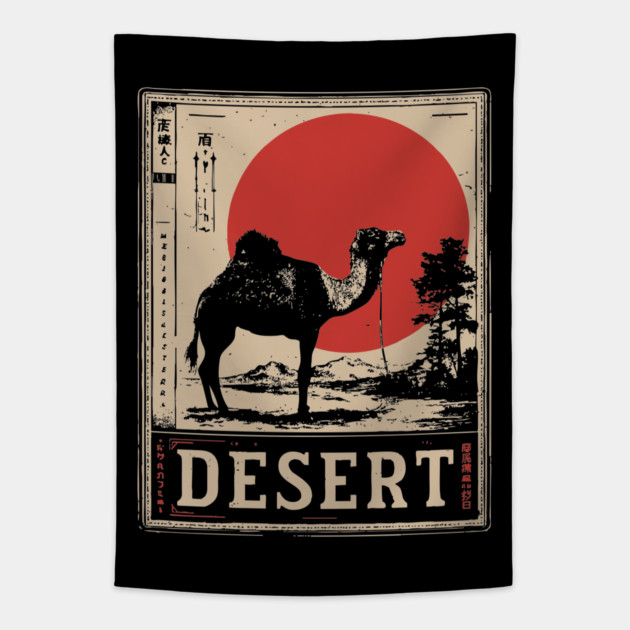 Camel in Desert Japanese Poster Tapestry by TuncGK