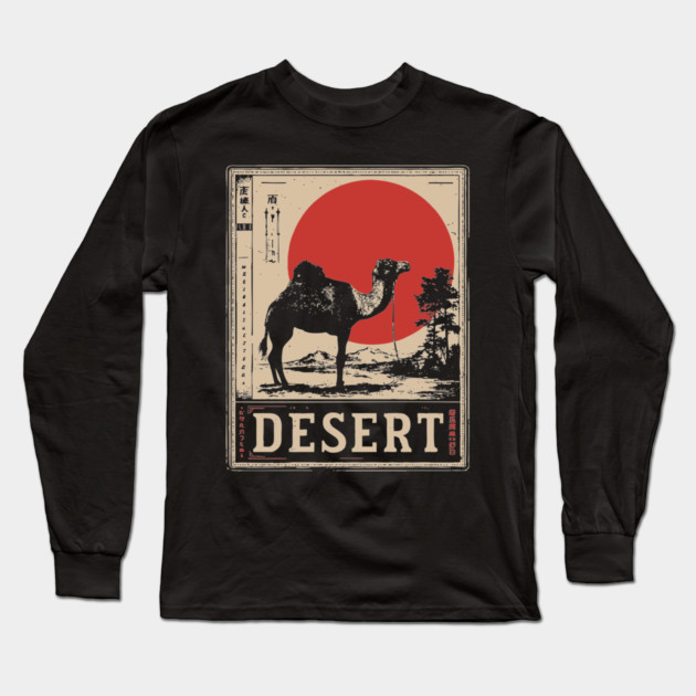 Camel in Desert Japanese Poster Long Sleeve T-Shirt by TuncGK