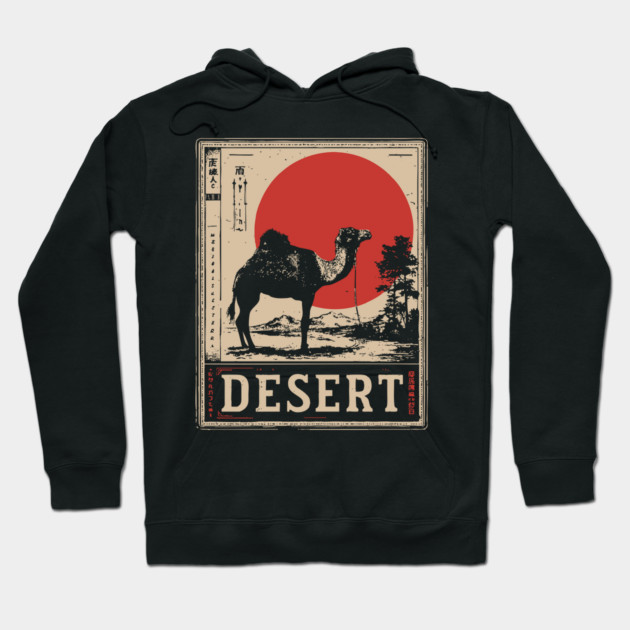 Camel in Desert Japanese Poster Hoodie by TuncGK