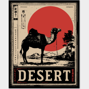 Camel in Desert Japanese Poster Posters and Art