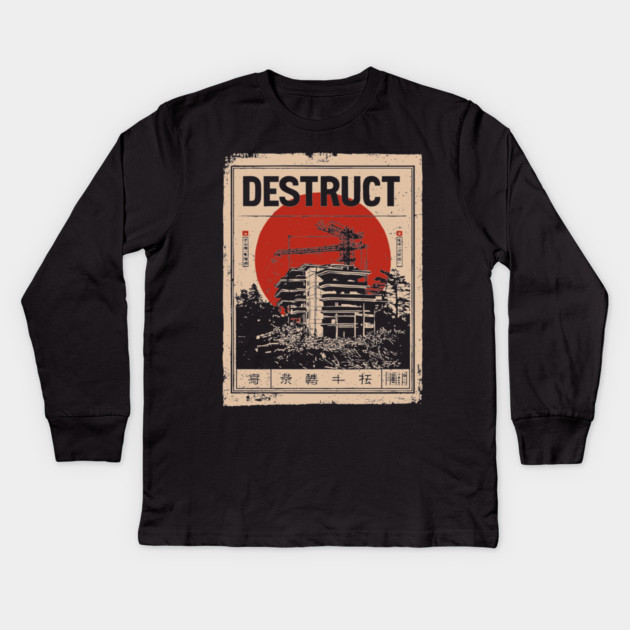 Destruct Urban Collapse Art Poster Kids Long Sleeve T-Shirt by TuncGK