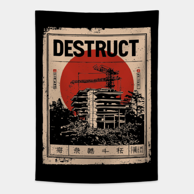 Destruct Urban Collapse Art Poster Tapestry by TuncGK