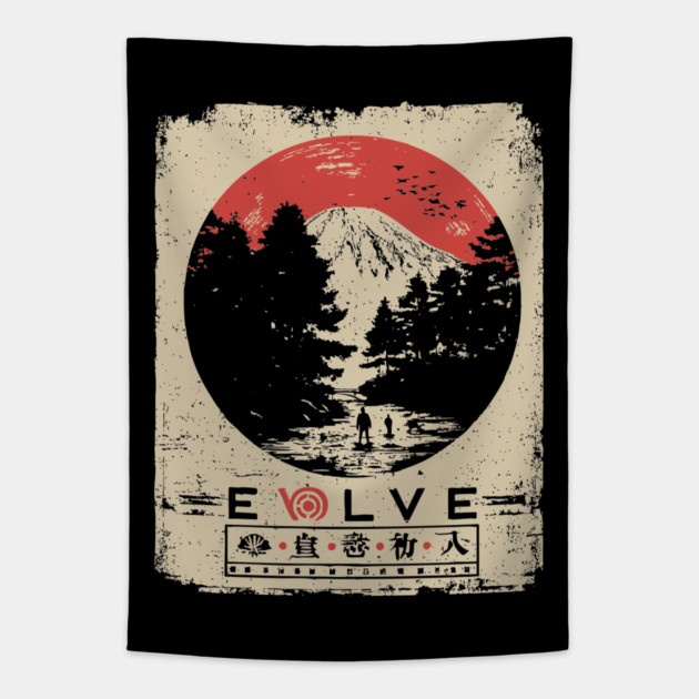 Evolve Nature Cycle Japanese Poster Tapestry by TuncGK