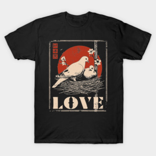 Love Doves Ukiyo-e Vintage Print T-Shirt