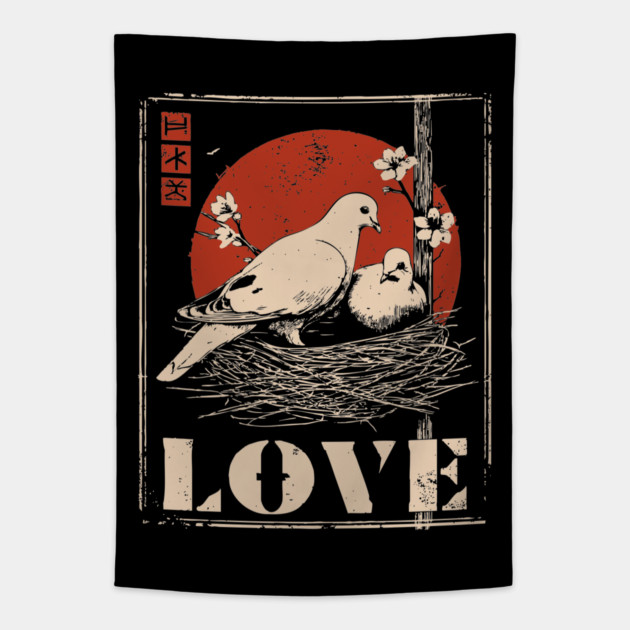 Love Doves Ukiyo-e Vintage Print Tapestry by TuncGK