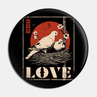 Love Doves Ukiyo-e Vintage Print Pin