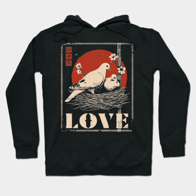 Love Doves Ukiyo-e Vintage Print Hoodie by TuncGK