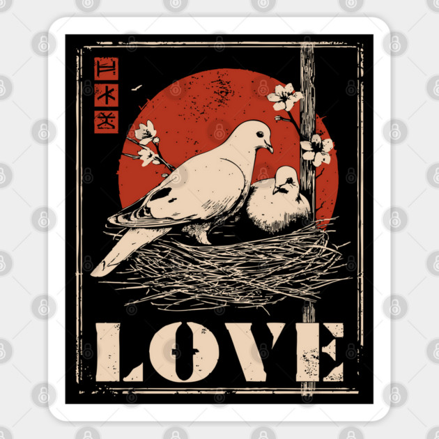 Love Doves Ukiyo-e Vintage Print Sticker by TuncGK