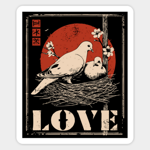 Love Doves Ukiyo-e Vintage Print Magnet by TuncGK