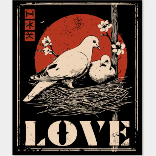 Love Doves Ukiyo-e Vintage Print Posters and Art