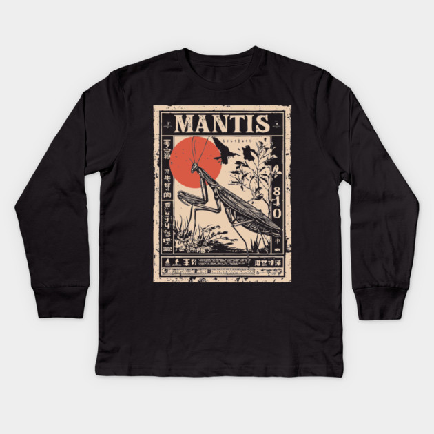 Praying Mantis Monochrome Nature Poster Kids Long Sleeve T-Shirt by TuncGK