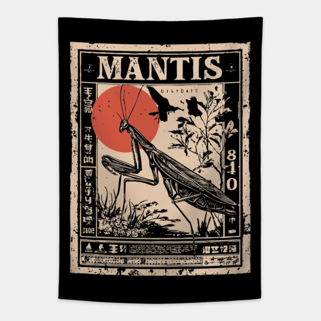 Praying Mantis Monochrome Nature Poster Tapestry by TuncGK