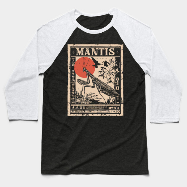 Praying Mantis Monochrome Nature Poster Baseball T-Shirt by TuncGK