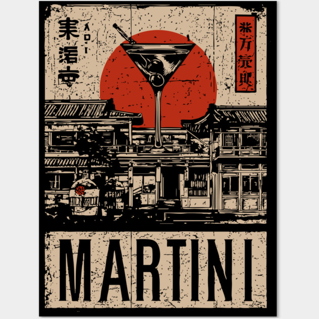 Vintage Martini Glass Japanese Style Poster Wall Art by TuncGK
