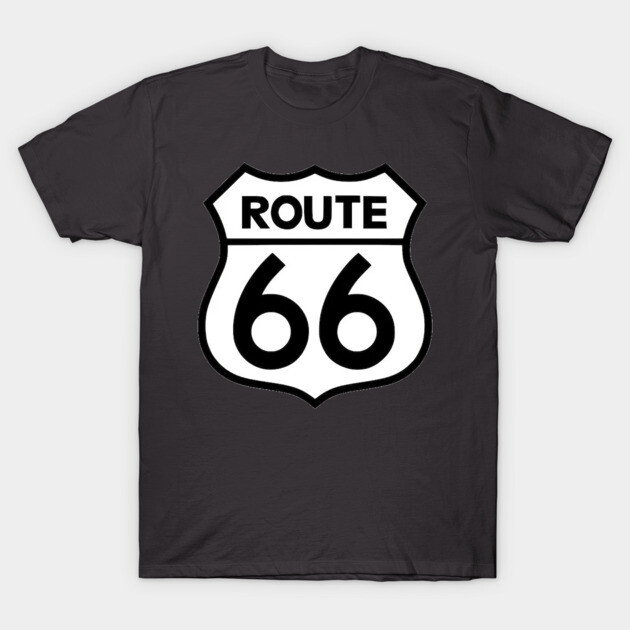 Route 66 Black on White T-Shirt by Wiley