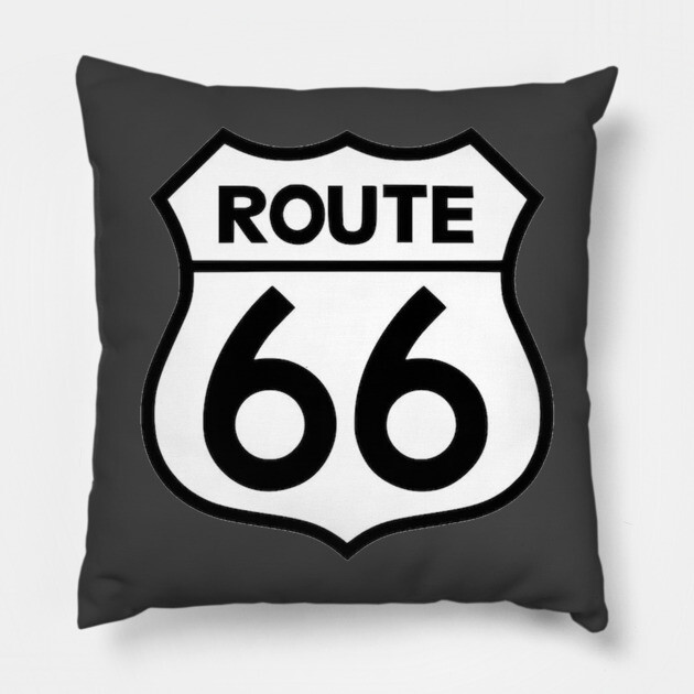 Route 66 Black on White Pillow by Wiley