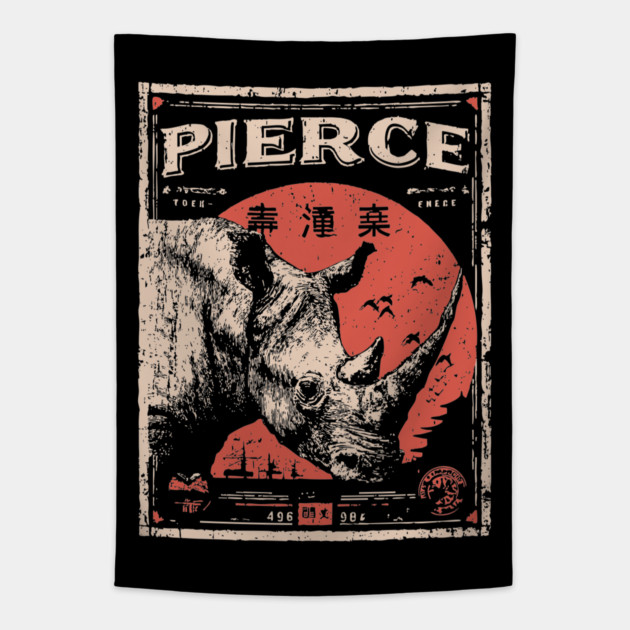 Rhino Pierce Brutalist Wildlife Poster Tapestry by TuncGK