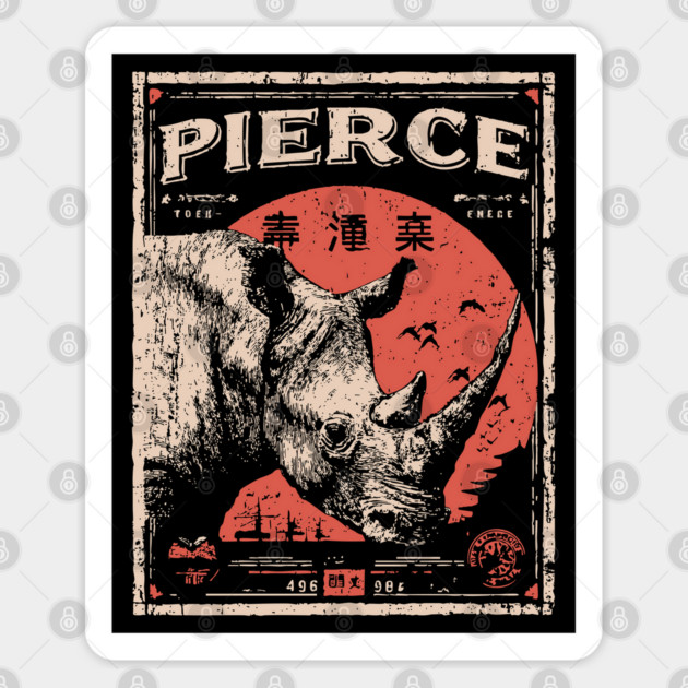 Rhino Pierce Brutalist Wildlife Poster Sticker by TuncGK
