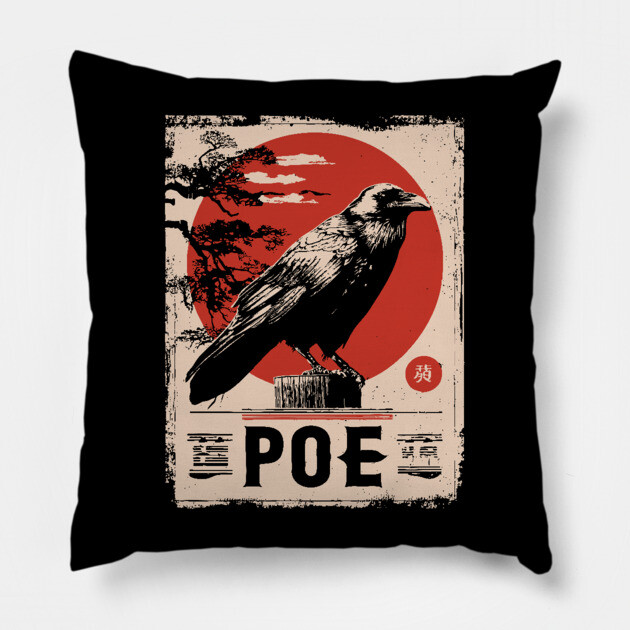 Edgar Allan Poe Japanese Raven Poster Pillow by TuncGK