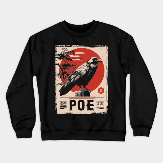 Edgar Allan Poe Japanese Raven Poster Crewneck Sweatshirt by TuncGK