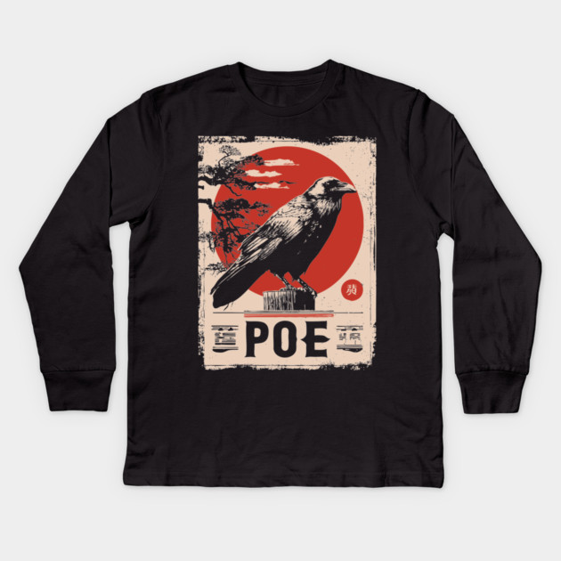 Edgar Allan Poe Japanese Raven Poster Kids Long Sleeve T-Shirt by TuncGK