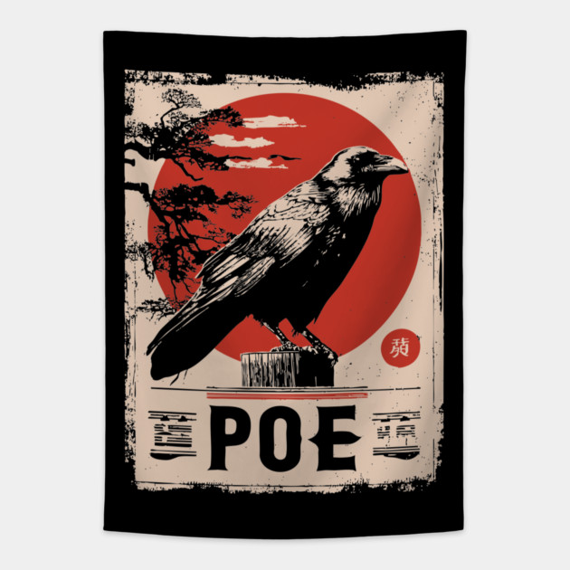 Edgar Allan Poe Japanese Raven Poster Tapestry by TuncGK