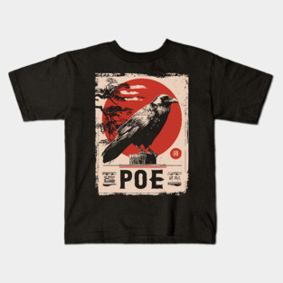 Edgar Allan Poe Japanese Raven Poster Kids T-Shirt