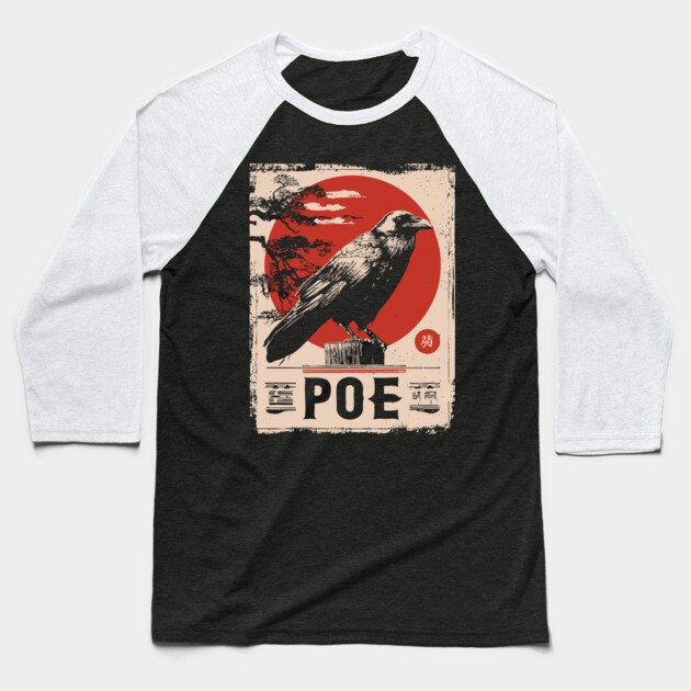 Edgar Allan Poe Japanese Raven Poster Baseball T-Shirt by TuncGK