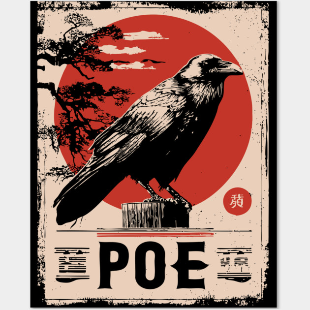 Edgar Allan Poe Japanese Raven Poster Wall Art by TuncGK