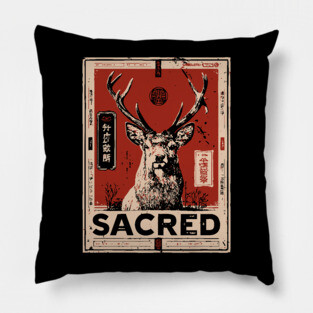 Sacred Deer Monochrome Nature Print Pillow