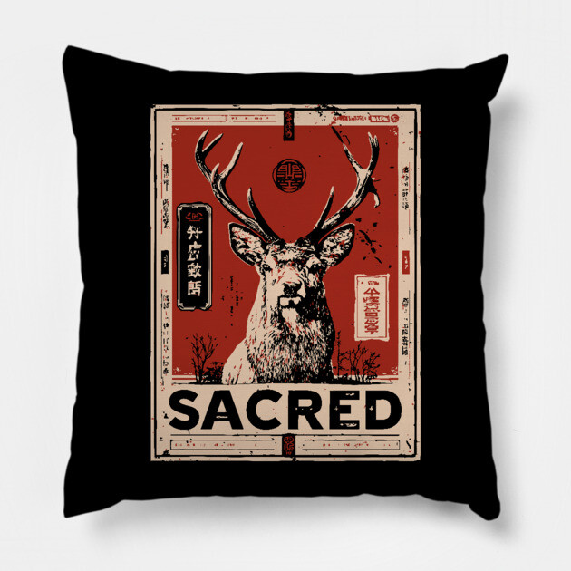 Sacred Deer Monochrome Nature Print Pillow by TuncGK