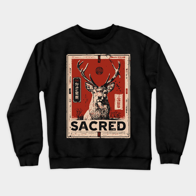 Sacred Deer Monochrome Nature Print Crewneck Sweatshirt by TuncGK