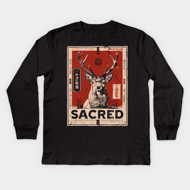Sacred Deer Monochrome Nature Print Kids Long Sleeve T-Shirt by TuncGK