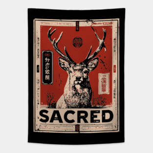 Sacred Deer Monochrome Nature Print Tapestry