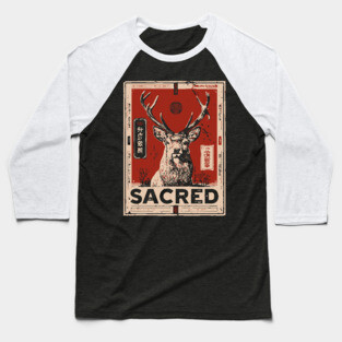 Sacred Deer Monochrome Nature Print Baseball T-Shirt