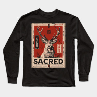 Sacred Deer Monochrome Nature Print Long Sleeve T-Shirt