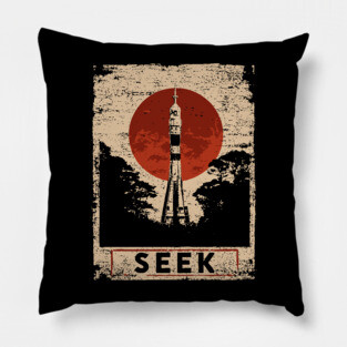 Rocket Seek Vintage Space Poster Pillow