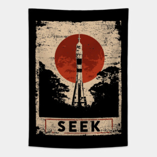 Rocket Seek Vintage Space Poster Tapestry