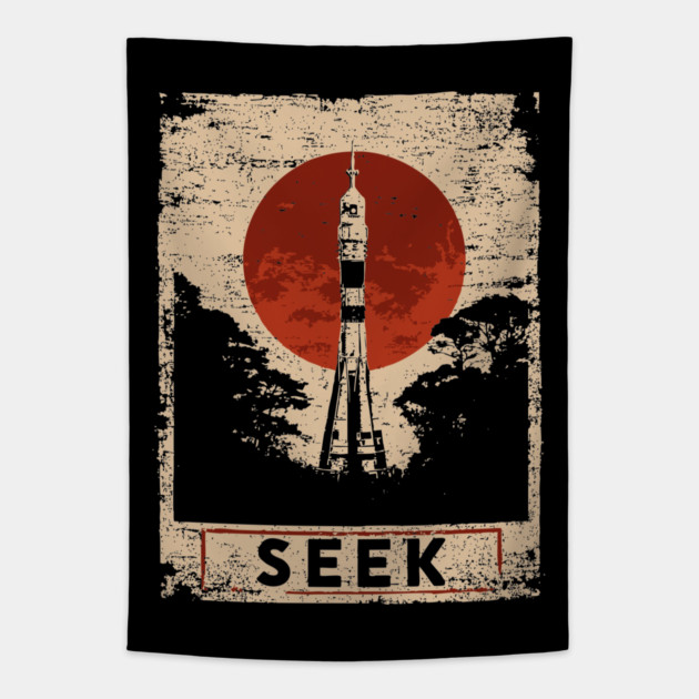 Rocket Seek Vintage Space Poster Tapestry by TuncGK
