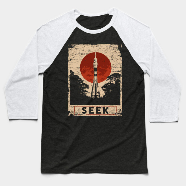 Rocket Seek Vintage Space Poster Baseball T-Shirt by TuncGK