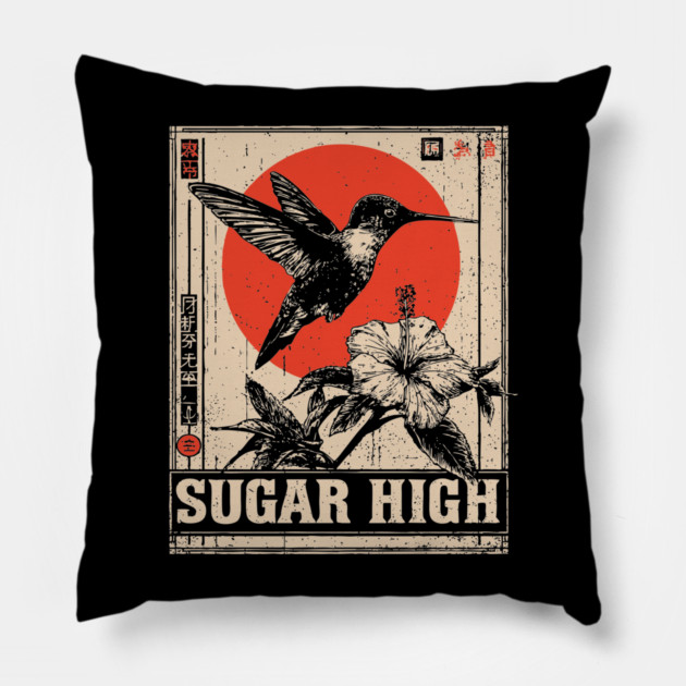 Sugar High Bird and Flower Art Print Pillow by TuncGK