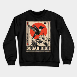 Sugar High Bird and Flower Art Print Crewneck Sweatshirt
