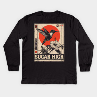 Sugar High Bird and Flower Art Print Kids Long Sleeve T-Shirt