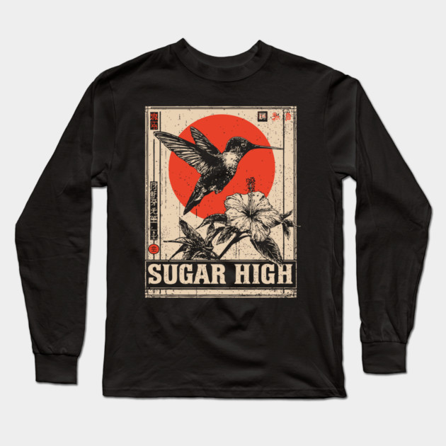 Sugar High Bird and Flower Art Print Long Sleeve T-Shirt by TuncGK