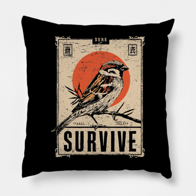 Survival Bird Brutalist Poster Pillow by TuncGK
