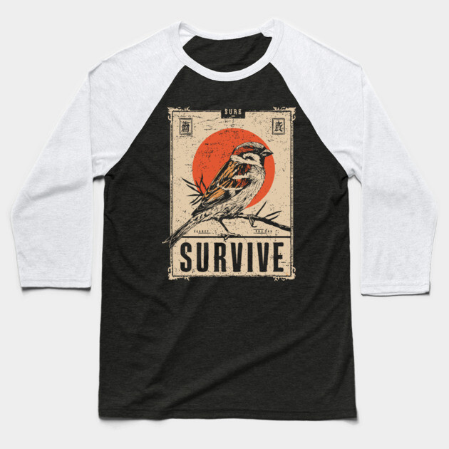 Survival Bird Brutalist Poster Baseball T-Shirt by TuncGK