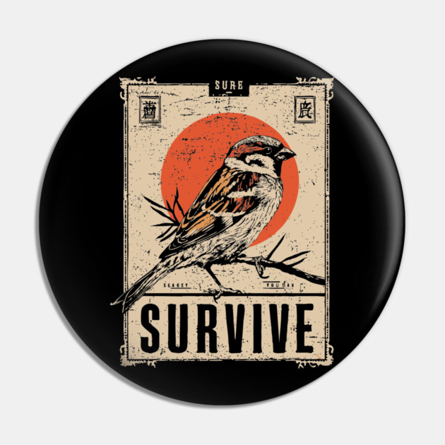 Survival Bird Brutalist Poster Pin by TuncGK