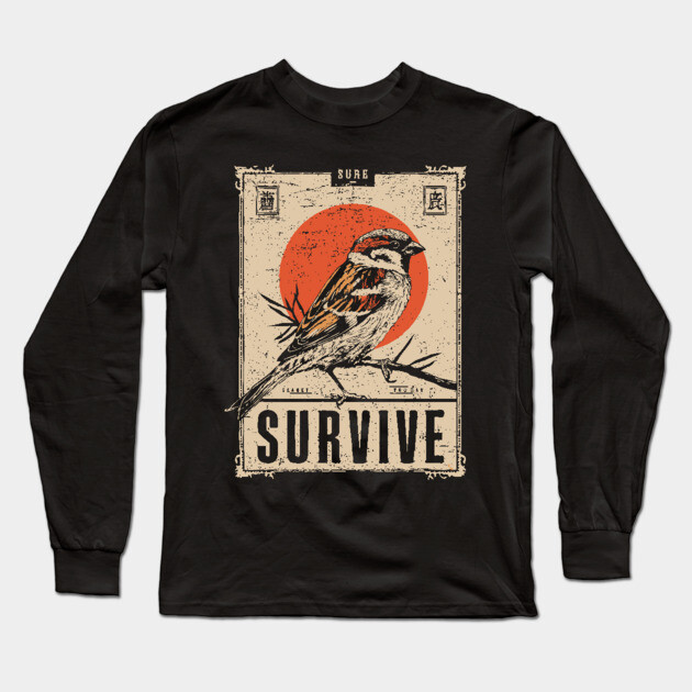 Survival Bird Brutalist Poster Long Sleeve T-Shirt by TuncGK